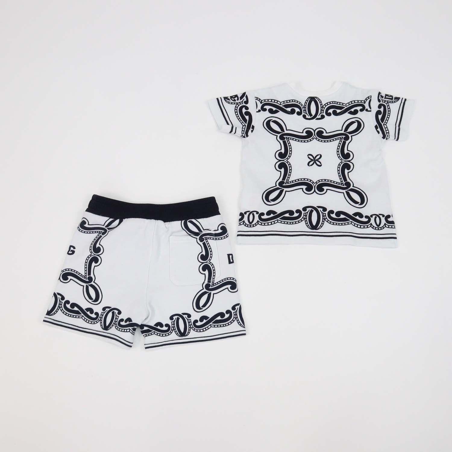 Dolce & Gabbana Kids White/Black Cotton Banda Print T-Shirt & Short Set