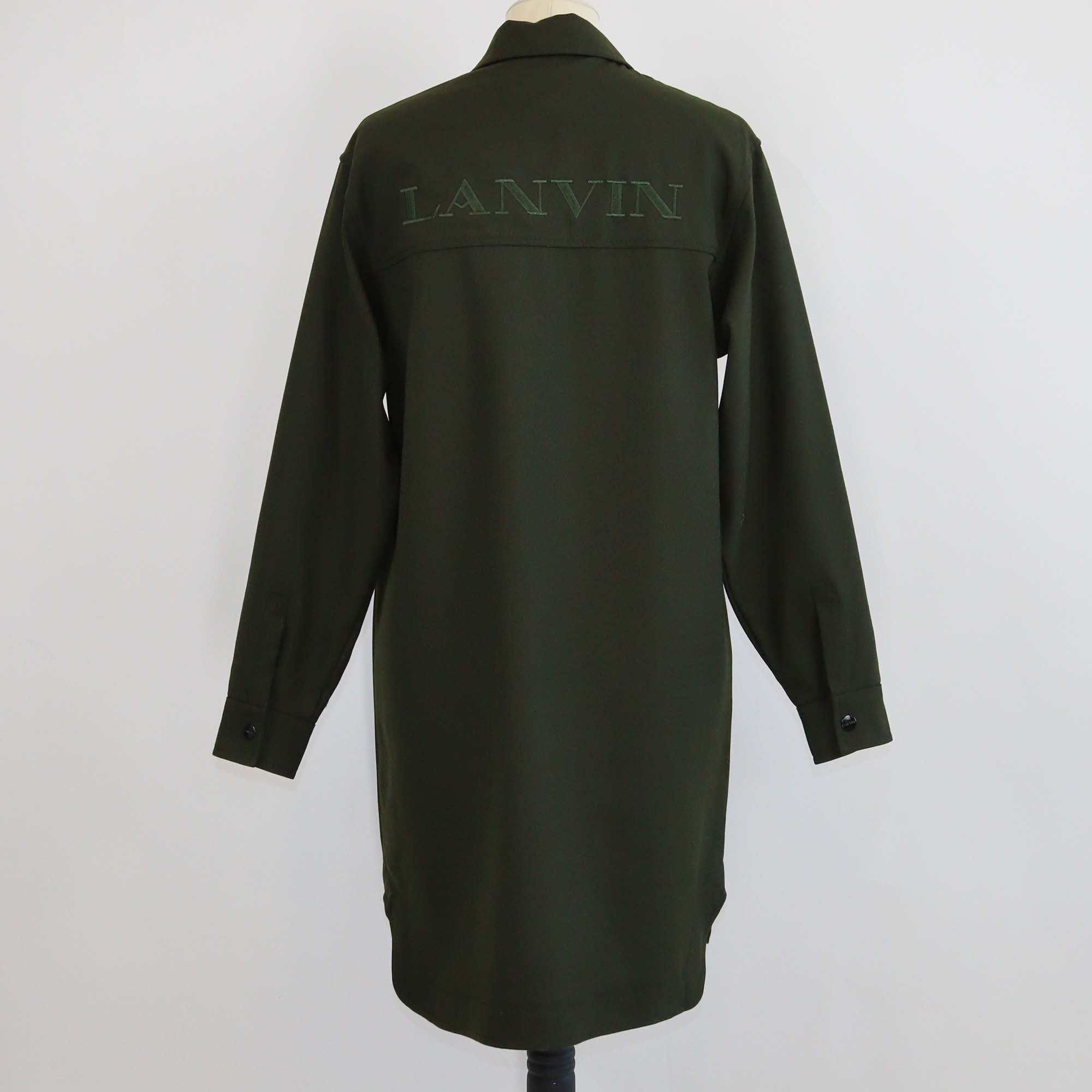 Lanvin Olive Green Wool Enfant Polo-Collar Long-Sleeve Dress
