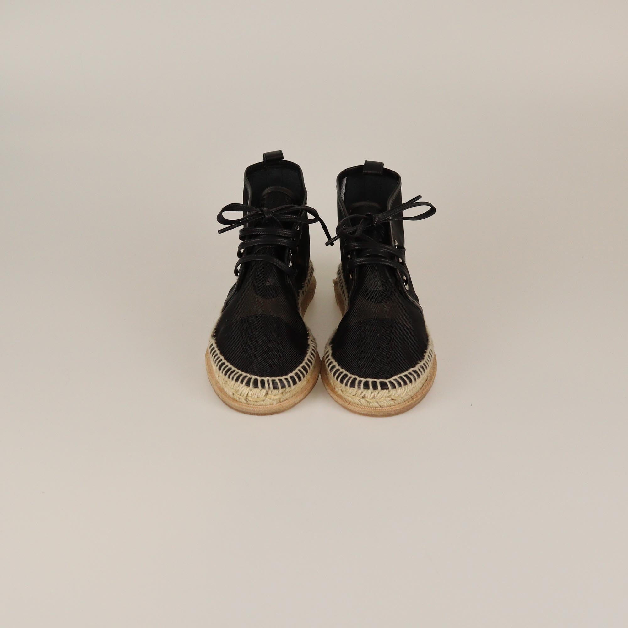 Balenciaga Black Mesh Espadrille Lace Up Flats Womens Balenciaga 
