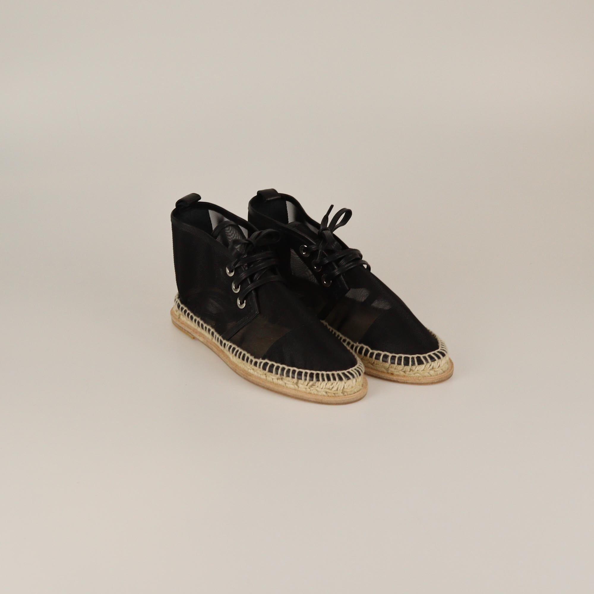 Balenciaga Black Mesh Espadrille Lace Up Flats Womens Balenciaga 