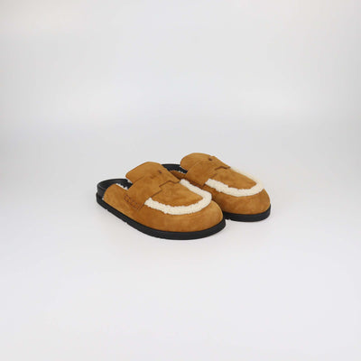Hermes Brown Suede and Shearling GO Mules