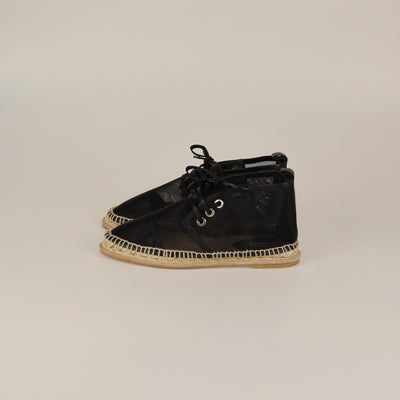 Balenciaga Black Mesh Espadrille Lace Up Flats Womens Balenciaga 