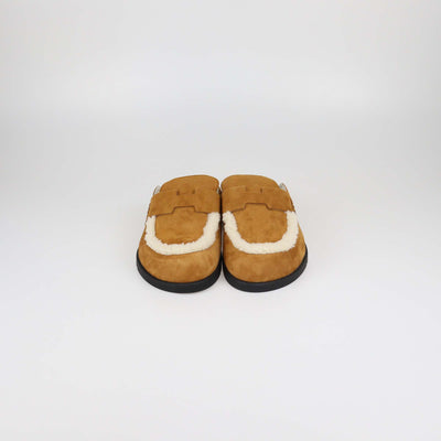 Hermes Brown Suede and Shearling GO Mules