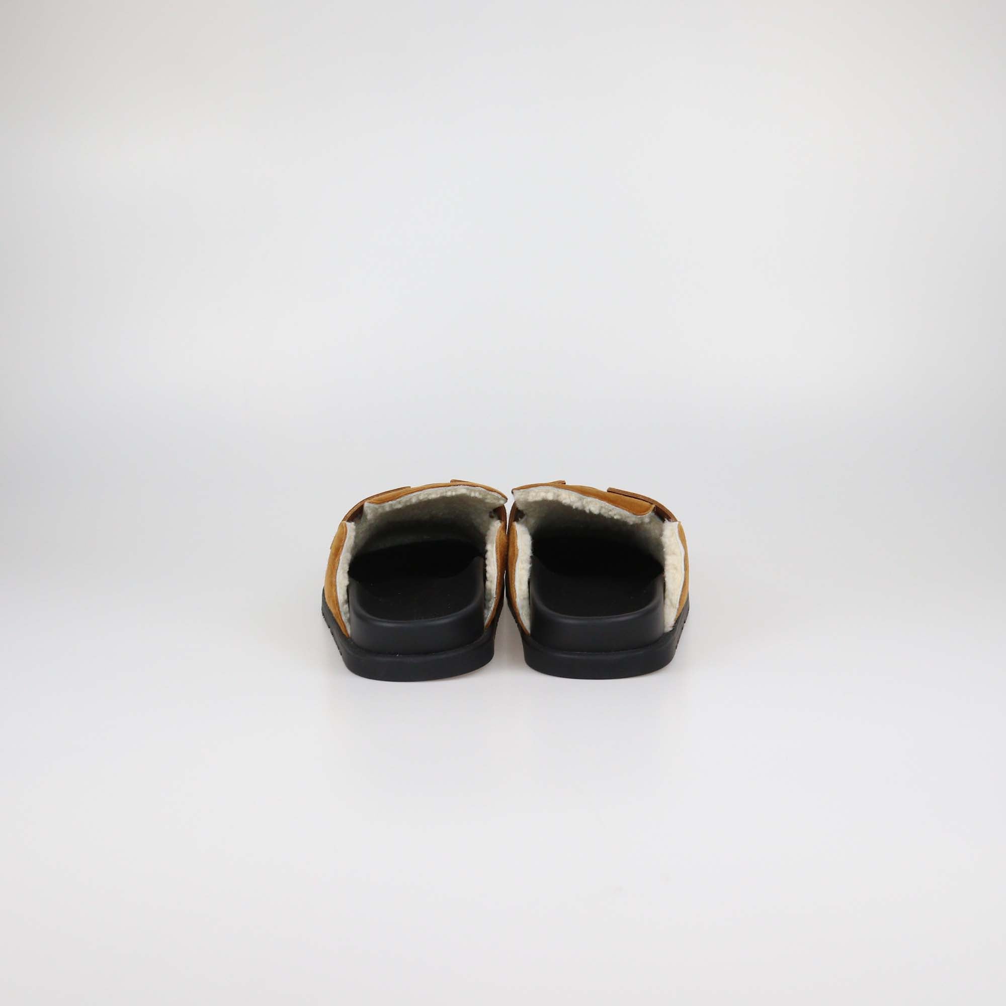 Hermes Brown Suede and Shearling GO Mules