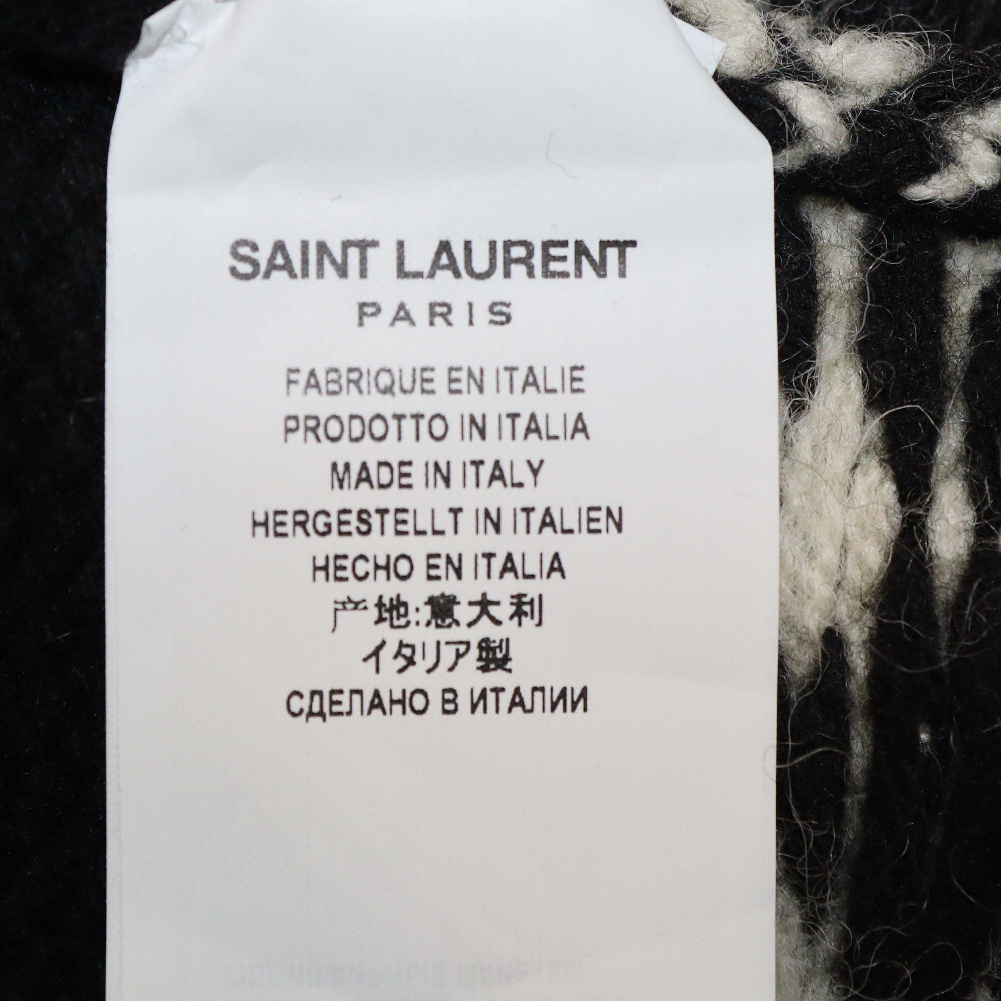 Yves Saint Laurent Black Wool Knit Sequin Embellishments Hooded Cardigan