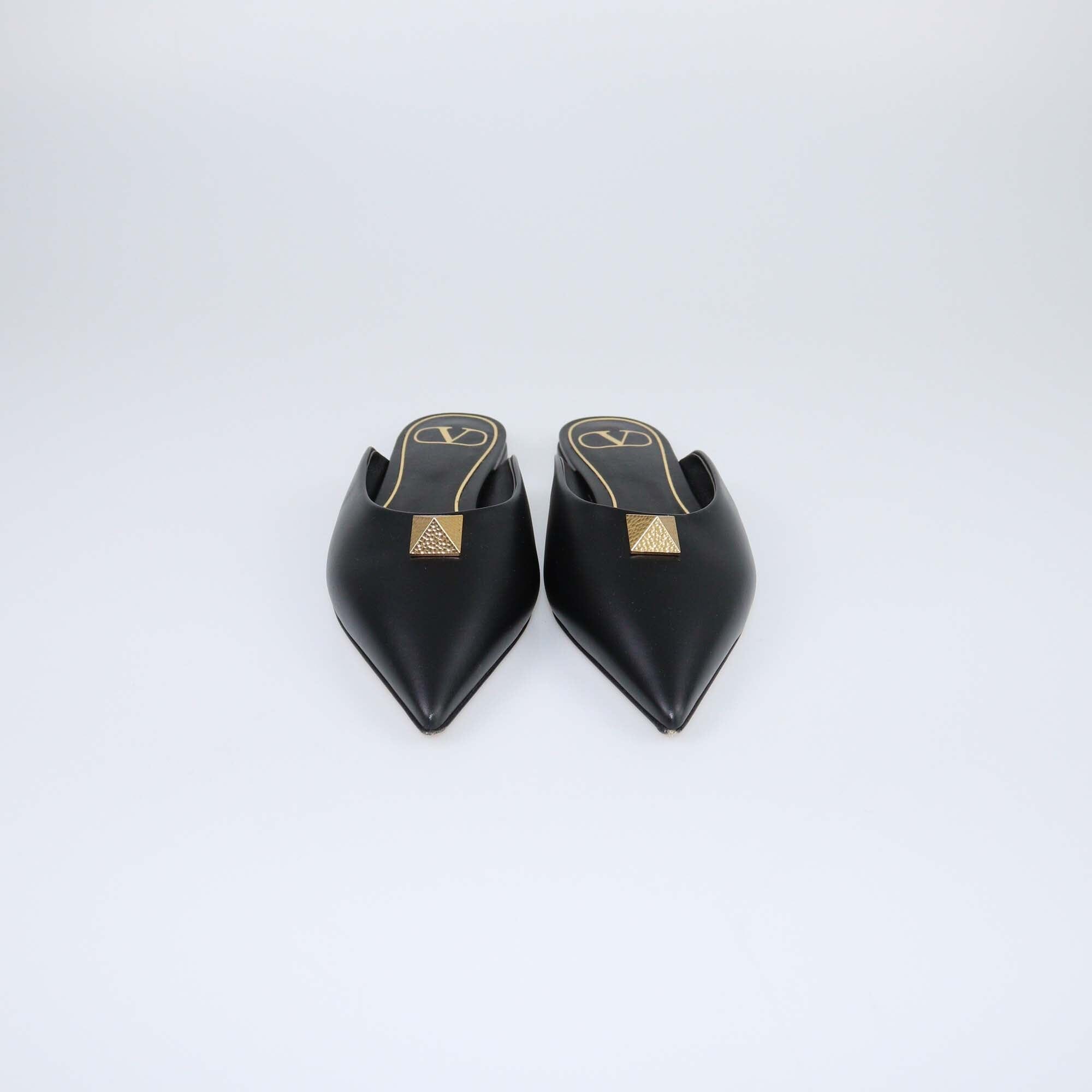 Valentino Black Roman Stud Flat Mules Womens Valentino 