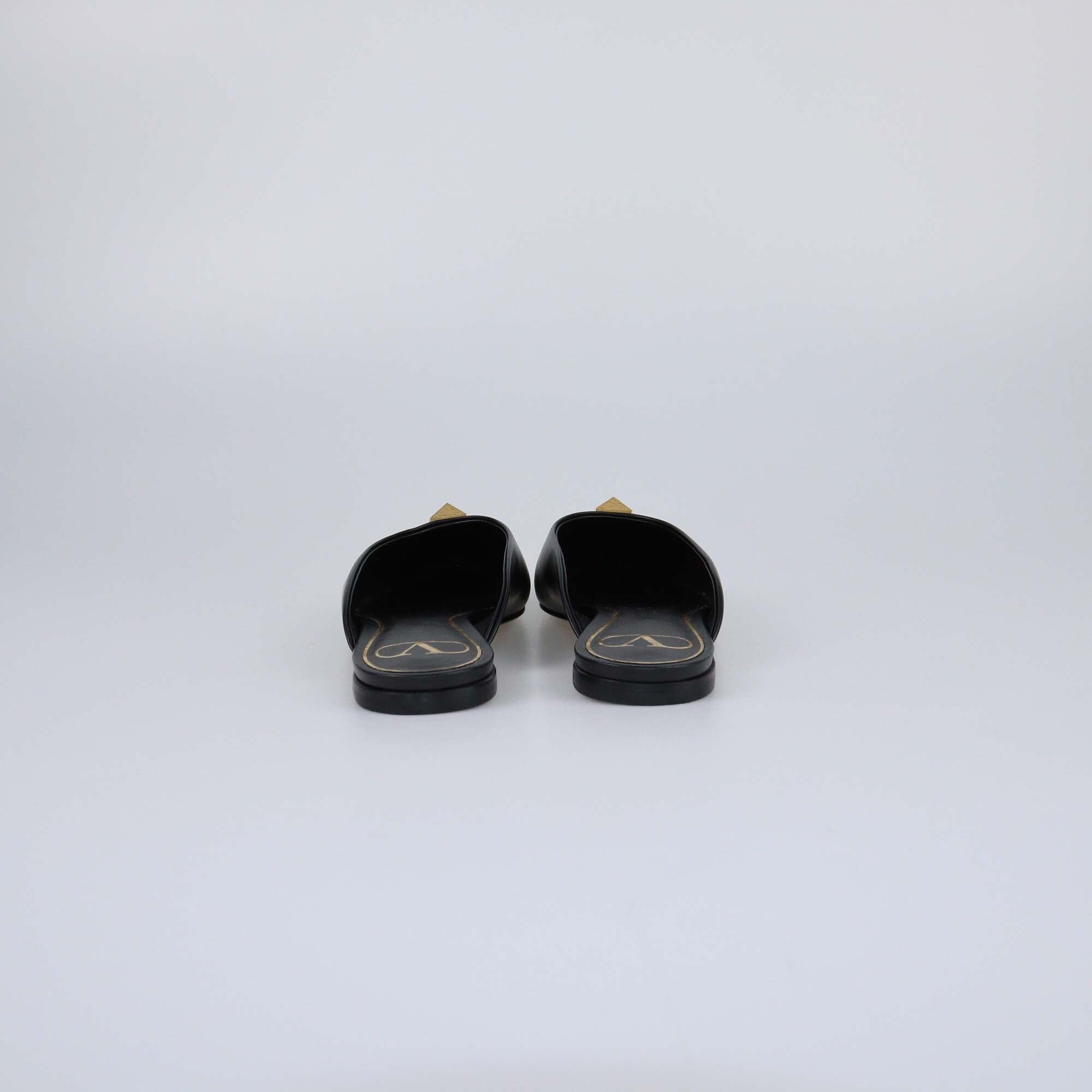 Valentino Black Roman Stud Flat Mules Womens Valentino 