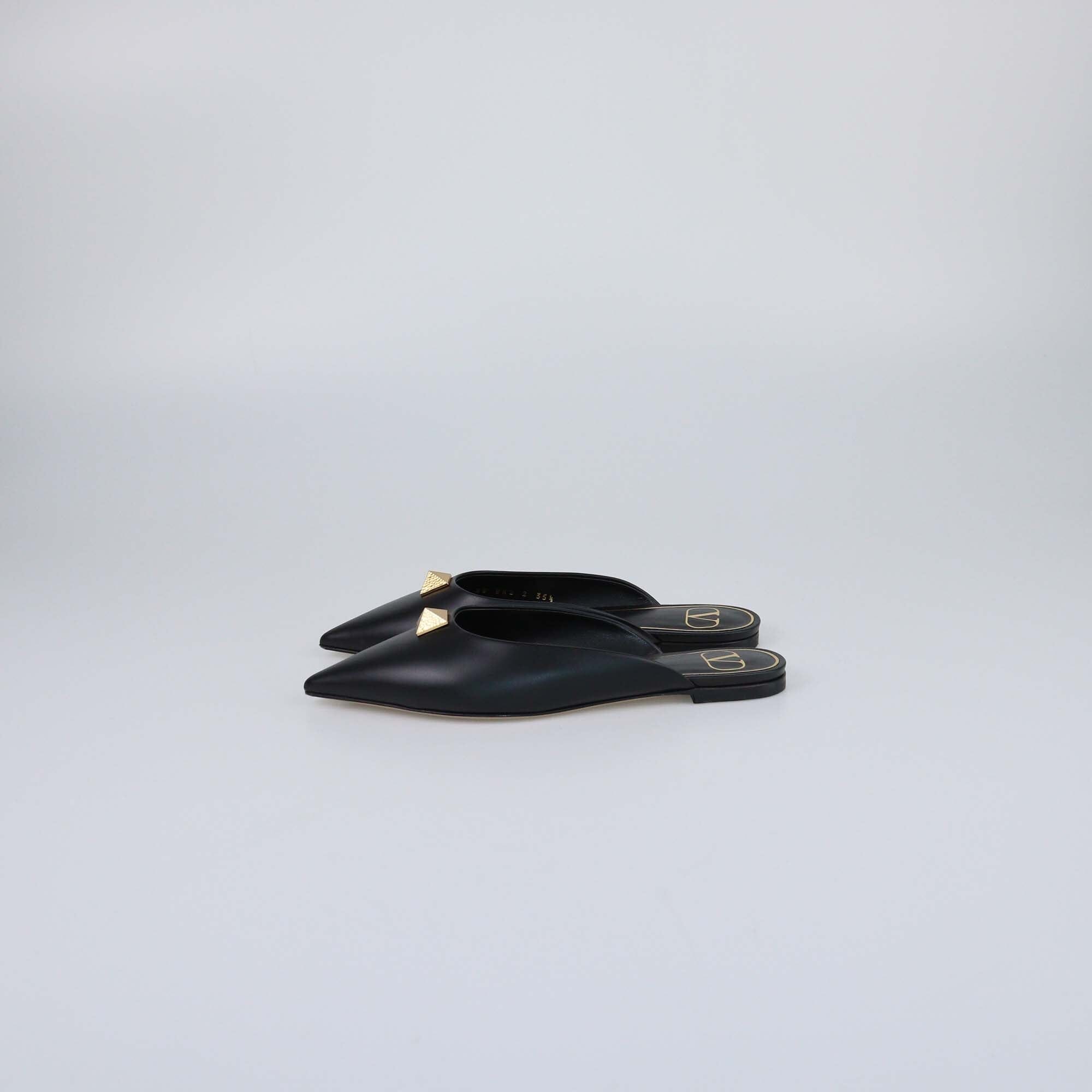 Valentino Black Roman Stud Flat Mules Womens Valentino 