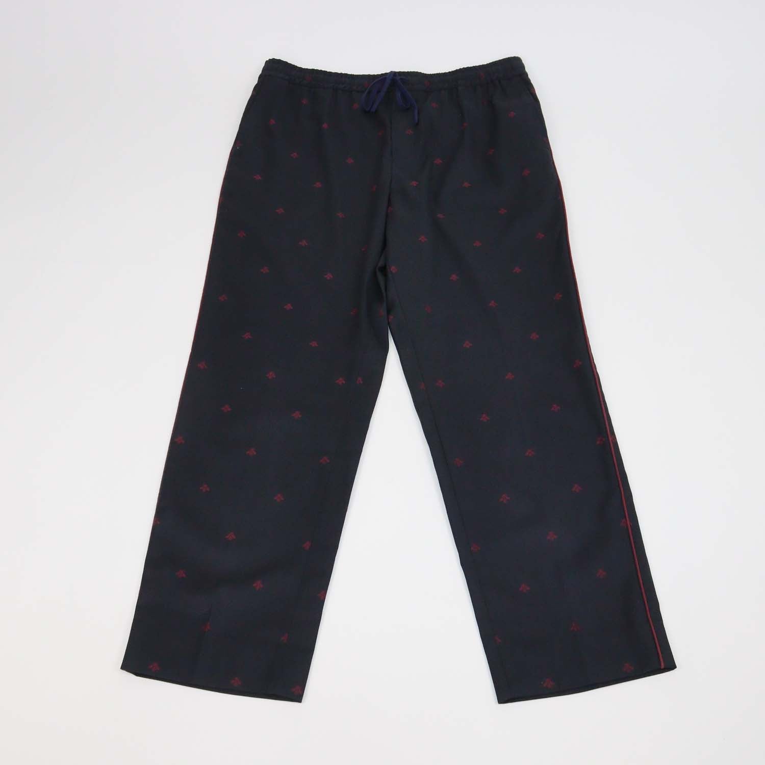 Gucci Midnight Blue Wool Bees Embroidered Drawstring Gabardine Pants