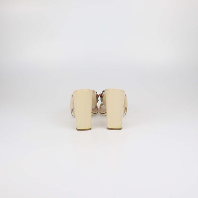 Fendi Beige Patent Leather Flowerland Mule Sandals