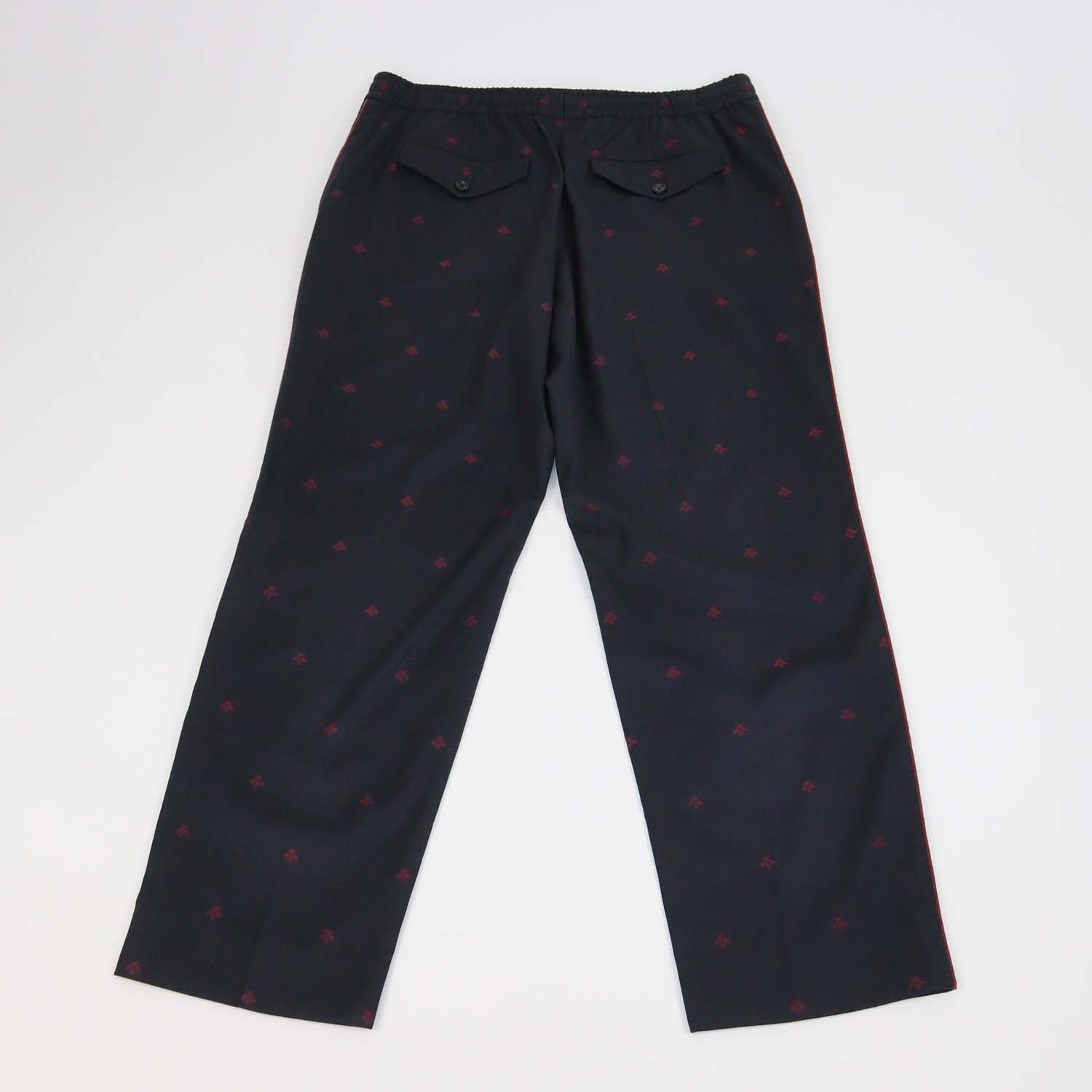 Gucci Midnight Blue Wool Bees Embroidered Drawstring Gabardine Pants