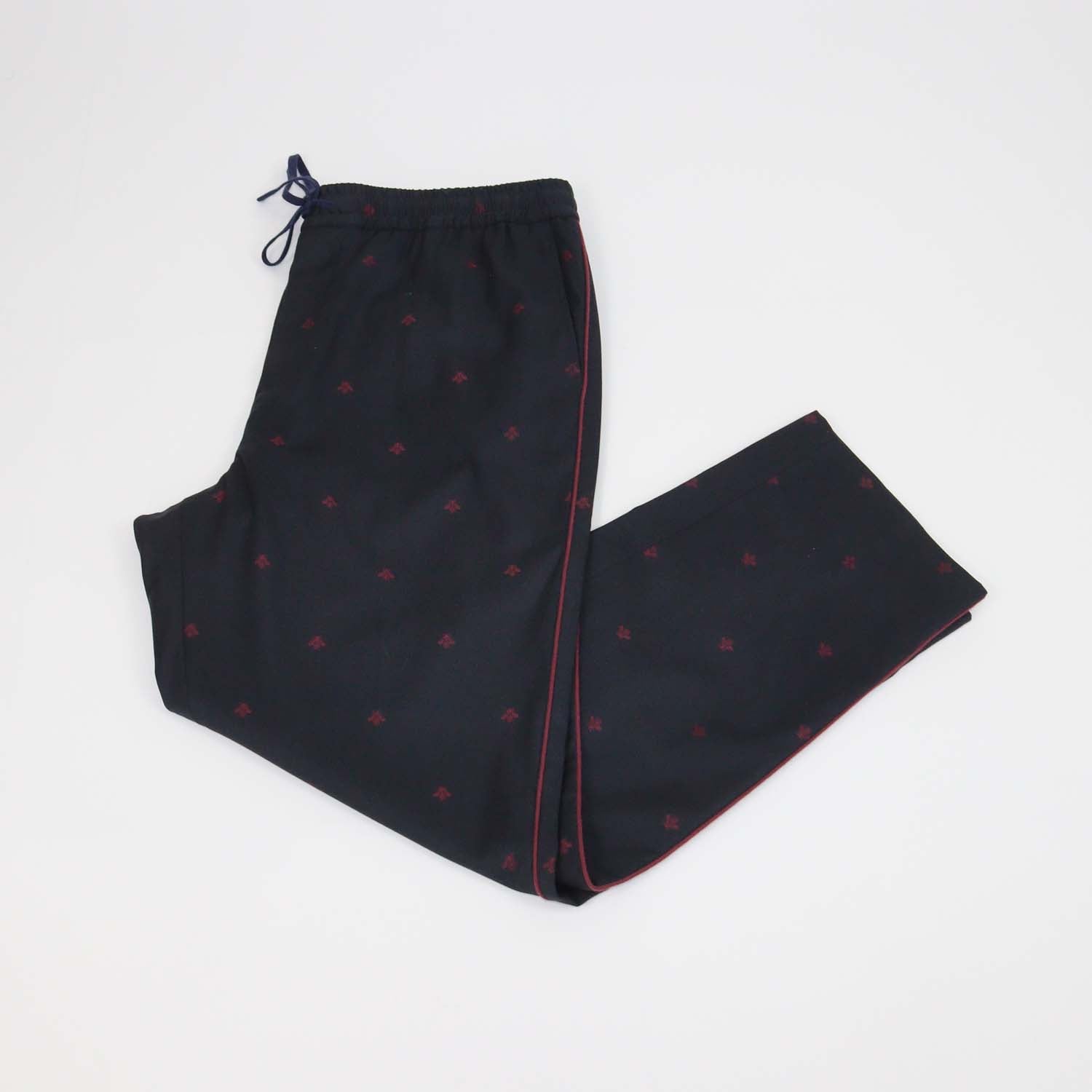 Gucci Midnight Blue Wool Bees Embroidered Drawstring Gabardine Pants