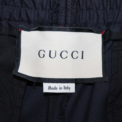 Gucci Midnight Blue Wool Bees Embroidered Drawstring Gabardine Pants