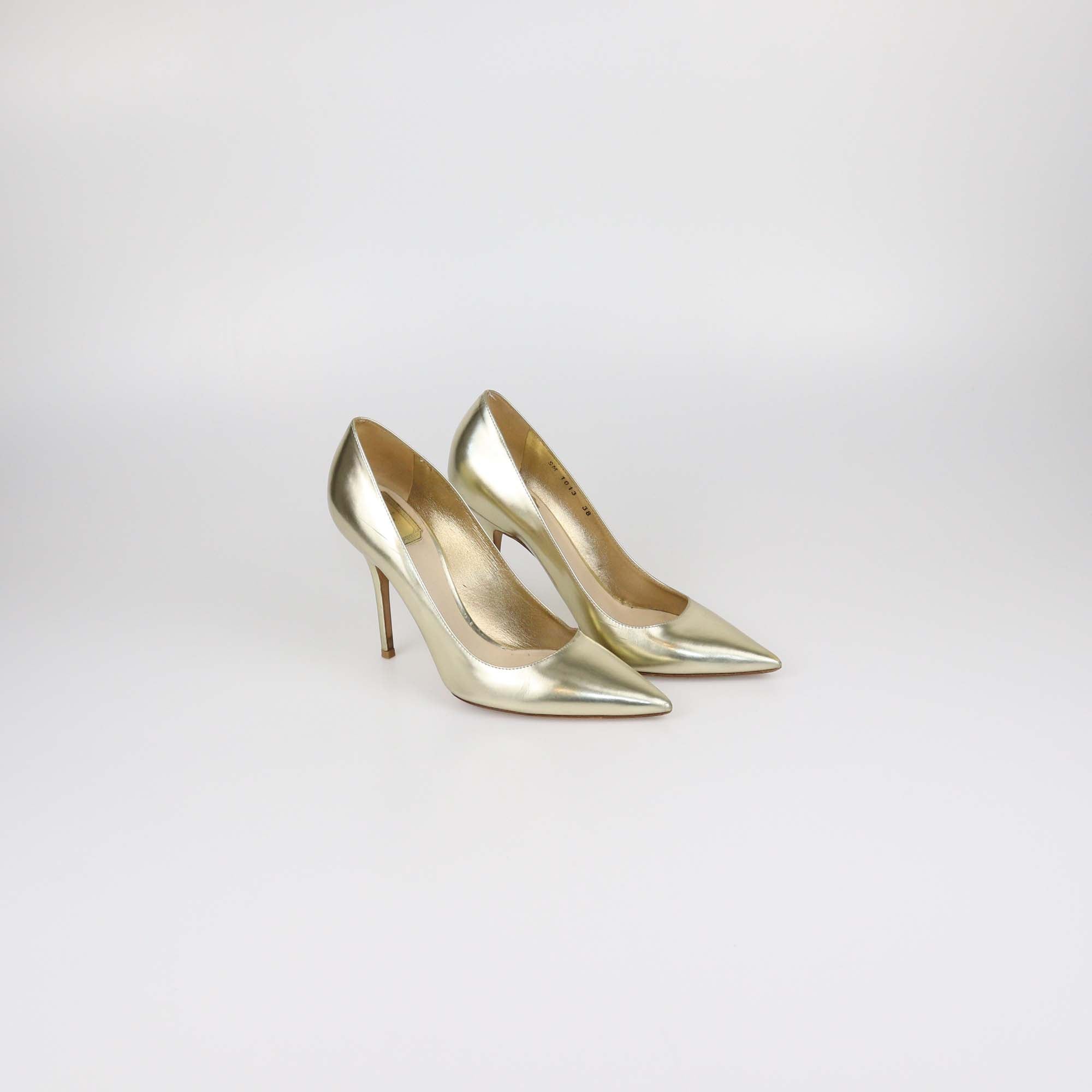 Christian Dior Gold Leather Cherie Pointed Toe Pumps