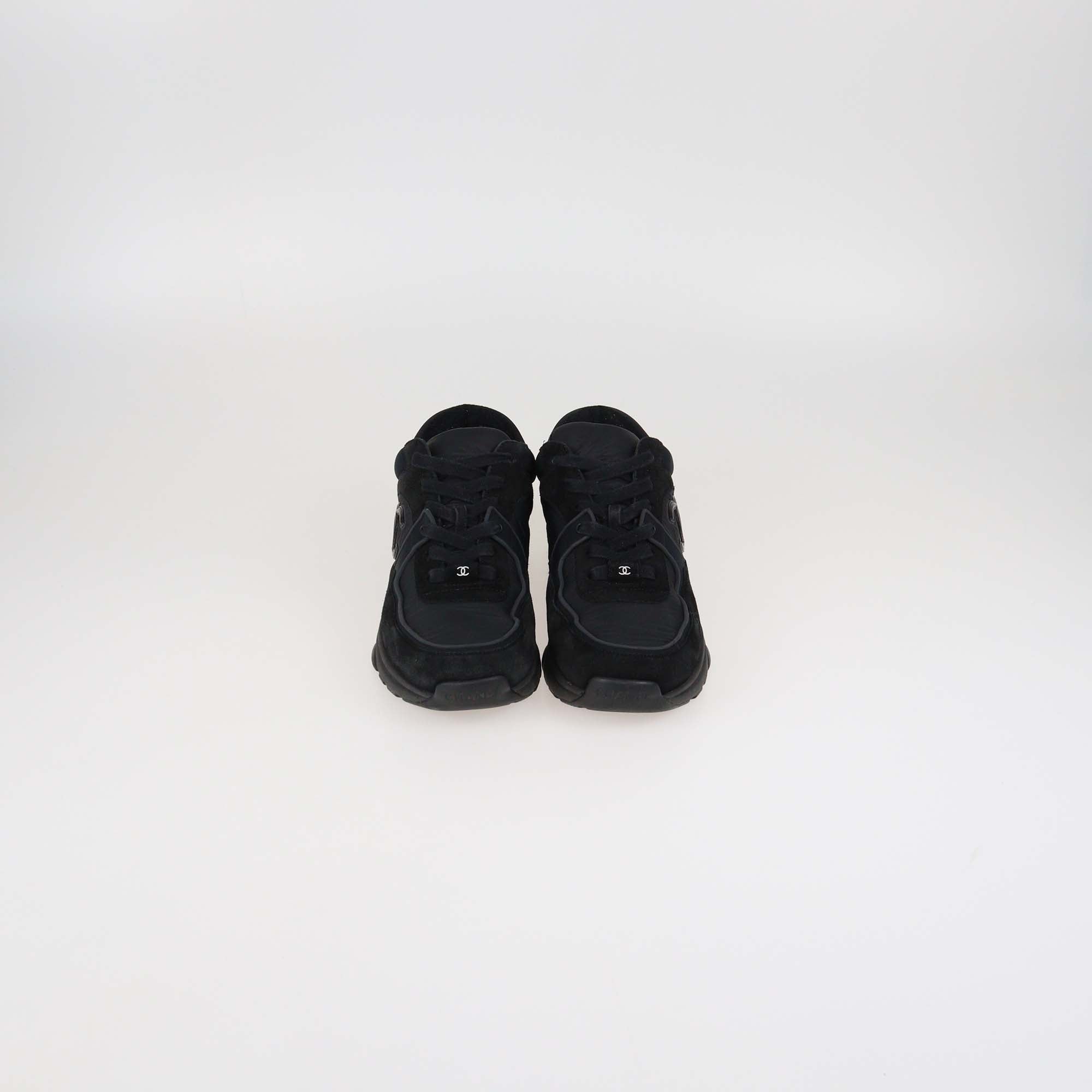 Chanel Black Nylon Suede CC Trainer Sneakers