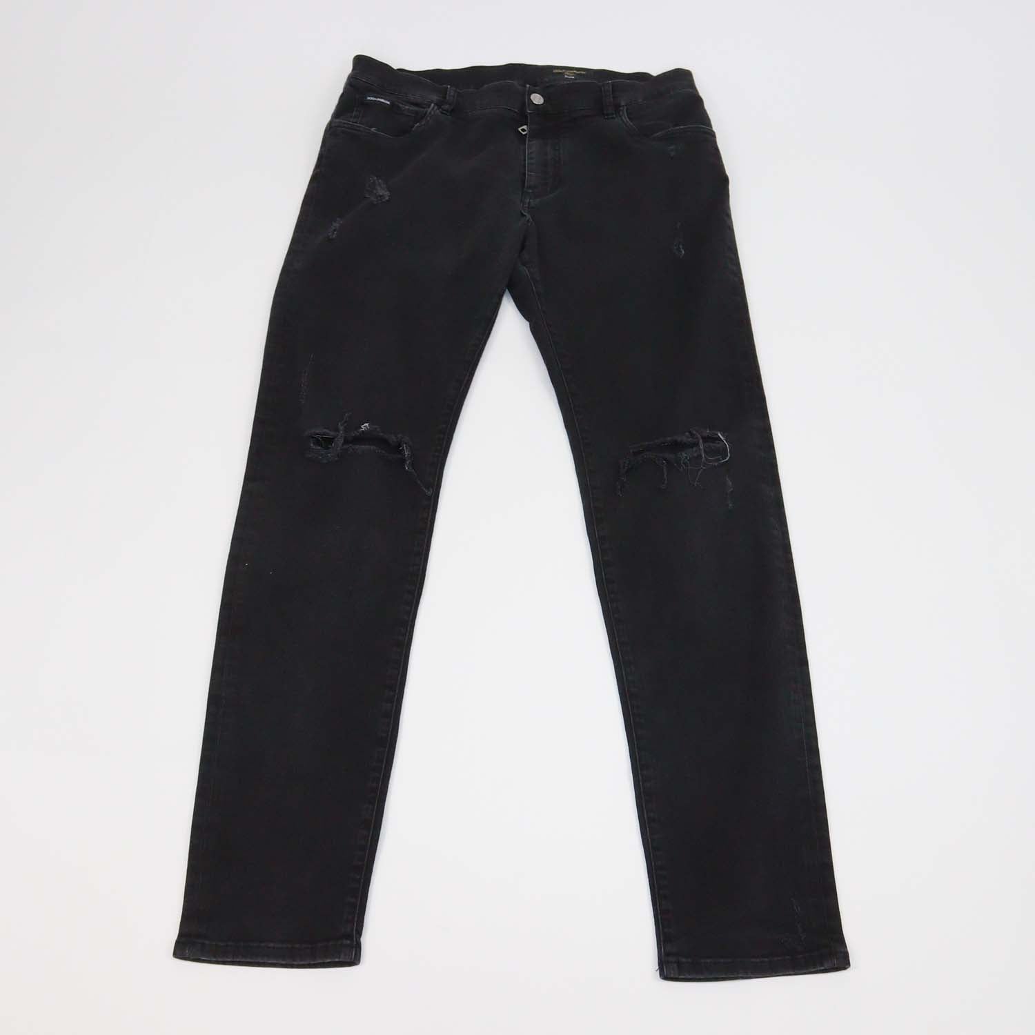 Dolce & Gabbana Black Denim Distressed Slim Fit Pants