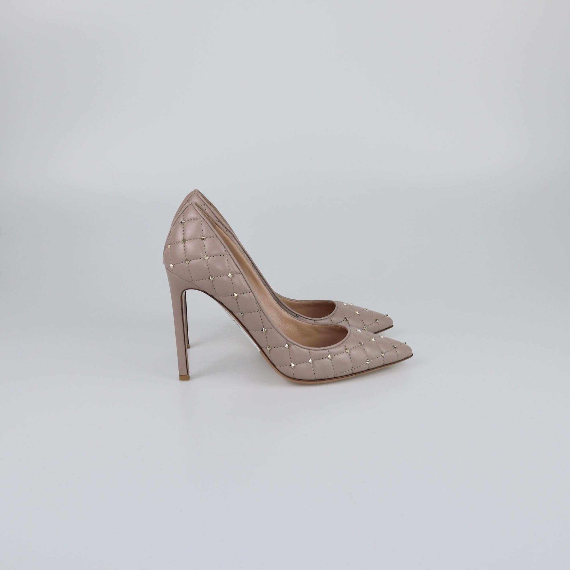 Valentino Beige Quilted Rockstud Pointed Toe Pumps Womens Valentino 