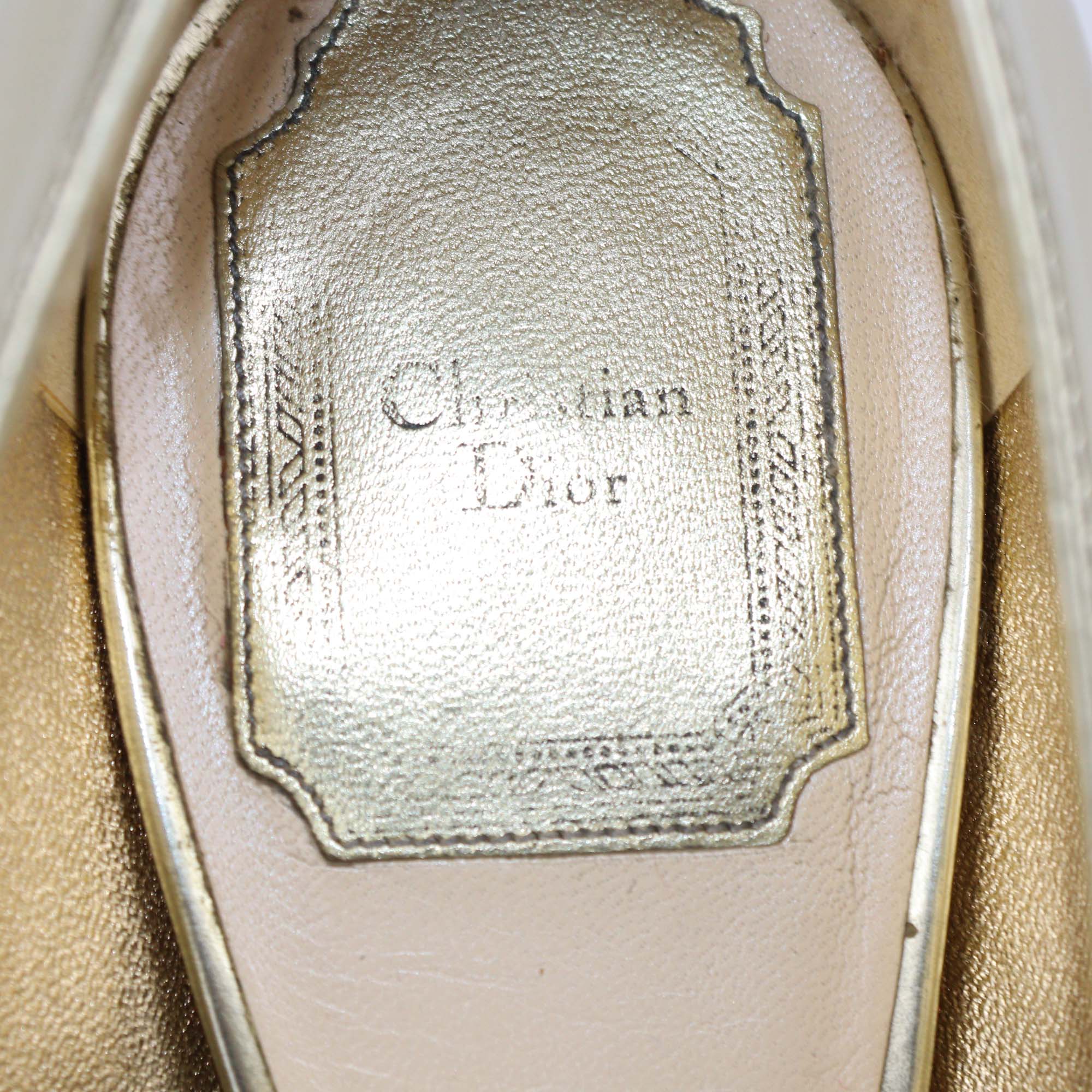 Christian Dior Gold Leather Cherie Pointed Toe Pumps