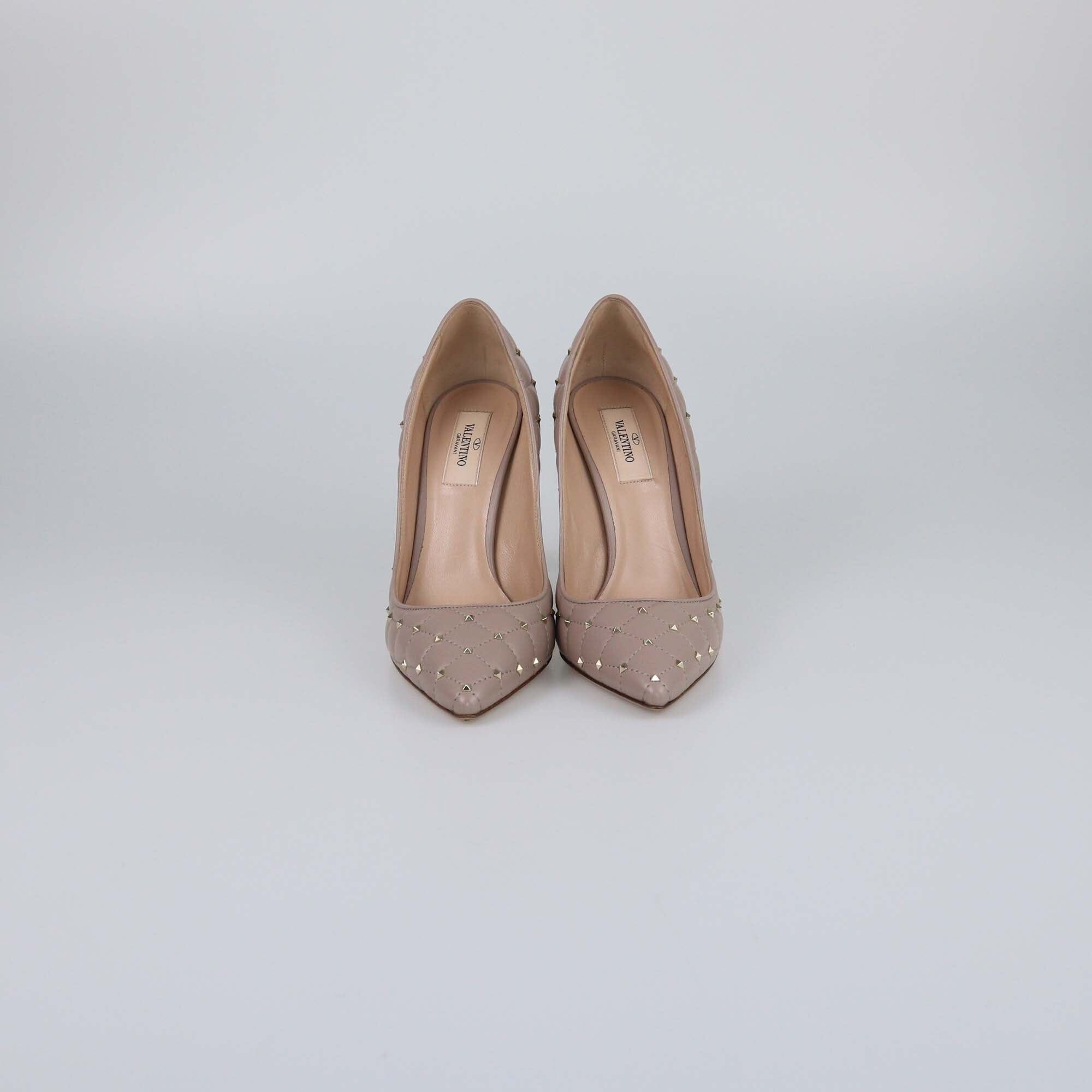 Valentino Beige Quilted Rockstud Pointed Toe Pumps Womens Valentino 