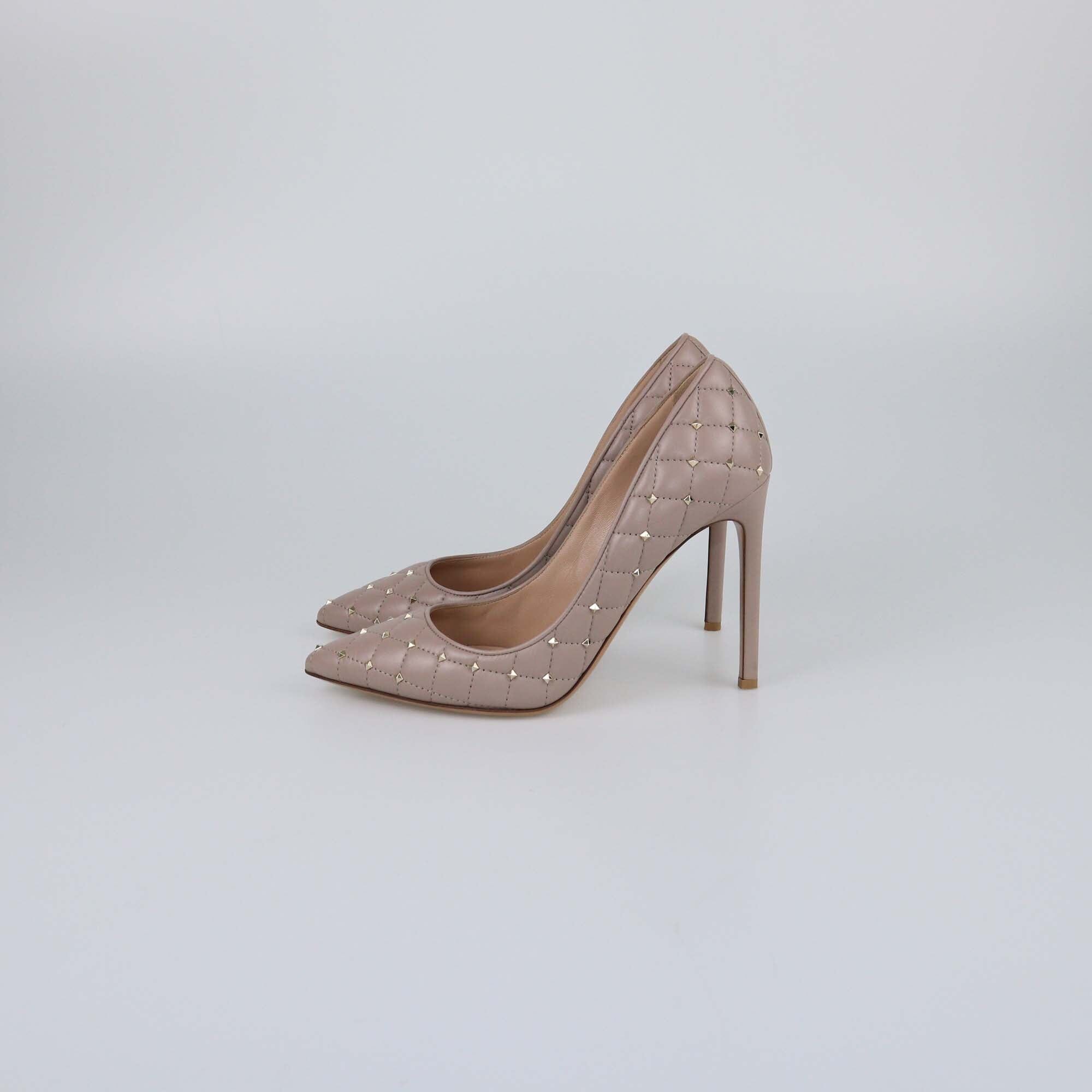 Valentino Beige Quilted Rockstud Pointed Toe Pumps Womens Valentino 