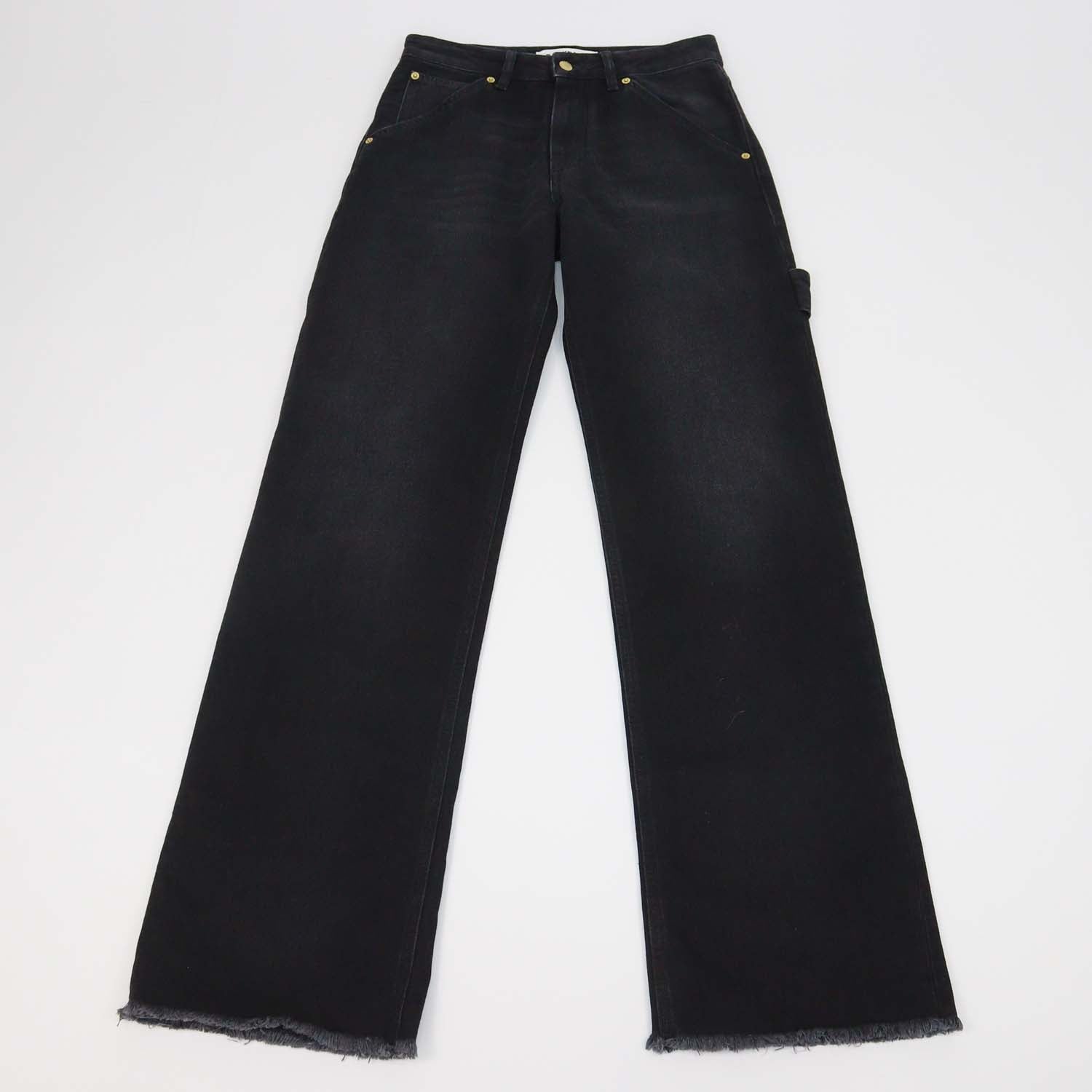Darkpark Black Denim Distressed Hem Wide Leg Pants