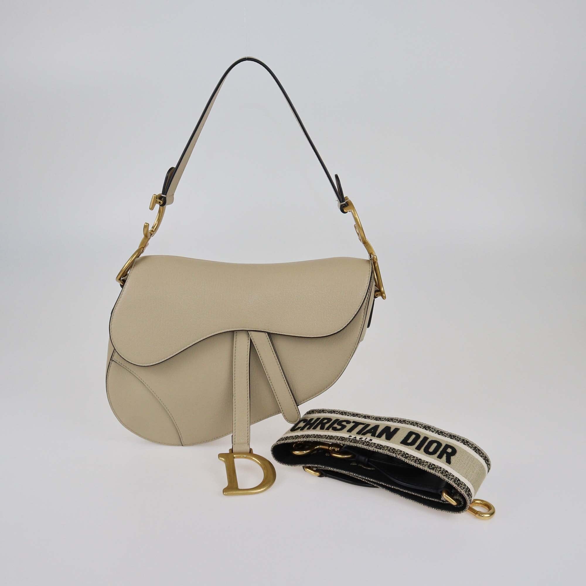Christian Dior Beige Saddle Bag With Adjustable Shoulder Strap Womens Christian Dior 