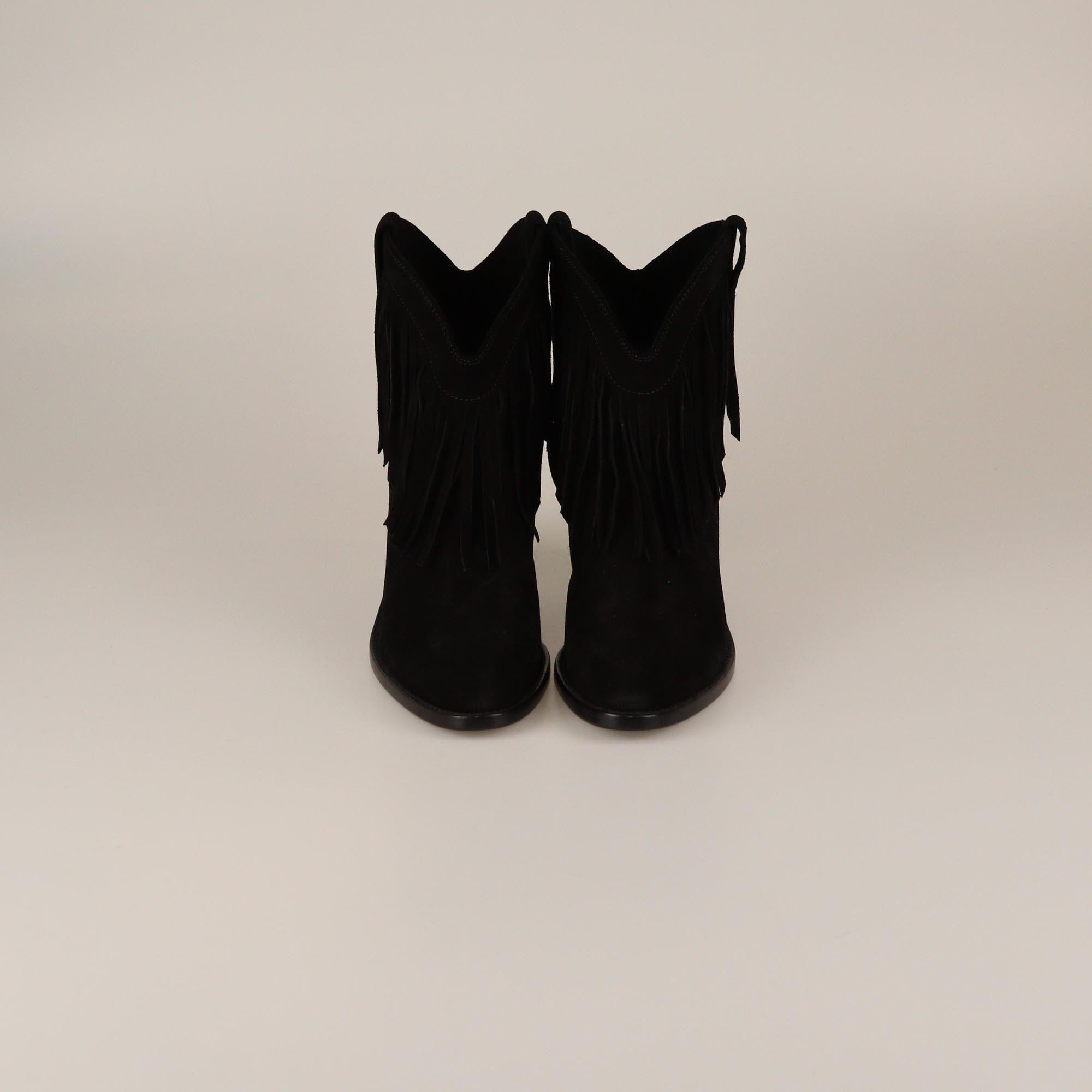 Saint Laurent Black Fringe New Western Booties Womens Saint Laurent 