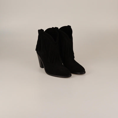Saint Laurent Black Fringe New Western Booties Womens Saint Laurent 