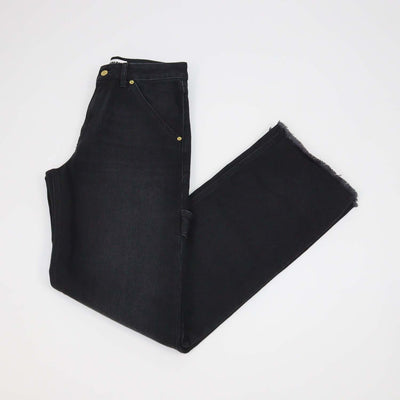 Darkpark Black Denim Distressed Hem Wide Leg Pants