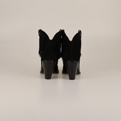 Saint Laurent Black Fringe New Western Booties Womens Saint Laurent 