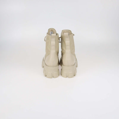 Prada Beige Leather and Nylon Monolith Combat Boots
