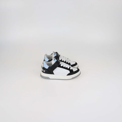 Versace Kids Black/White Leather Strap Sneakers