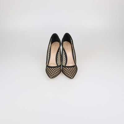 Gianvito Rossi Black Mesh and Leather Cutout Pointed Toe Pumps
