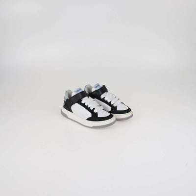 Versace Kids Black/White Leather Strap Sneakers