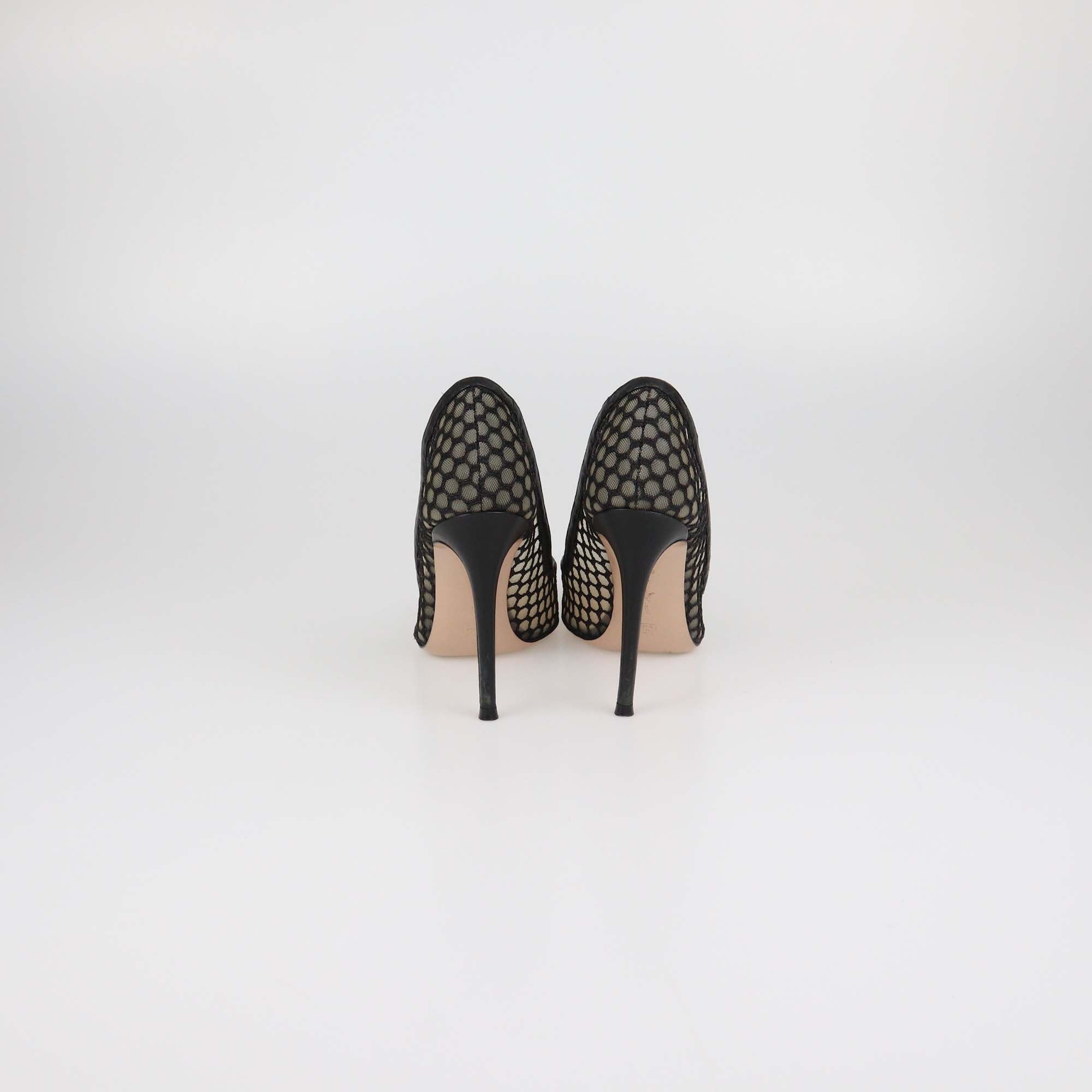 Gianvito Rossi Black Mesh and Leather Cutout Pointed Toe Pumps