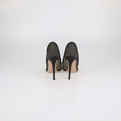 Gianvito Rossi Black Mesh and Leather Cutout Pointed Toe Pumps