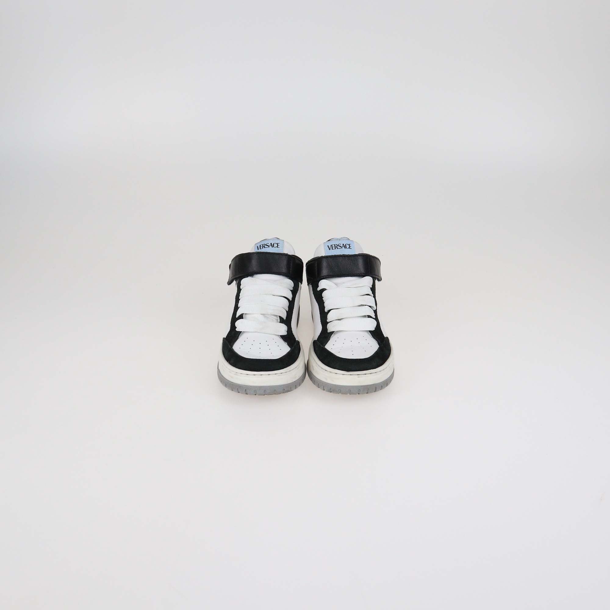 Versace Kids Black/White Leather Strap Sneakers