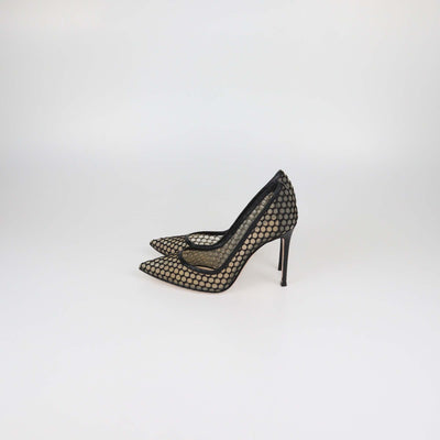 Gianvito Rossi Black Mesh and Leather Cutout Pointed Toe Pumps