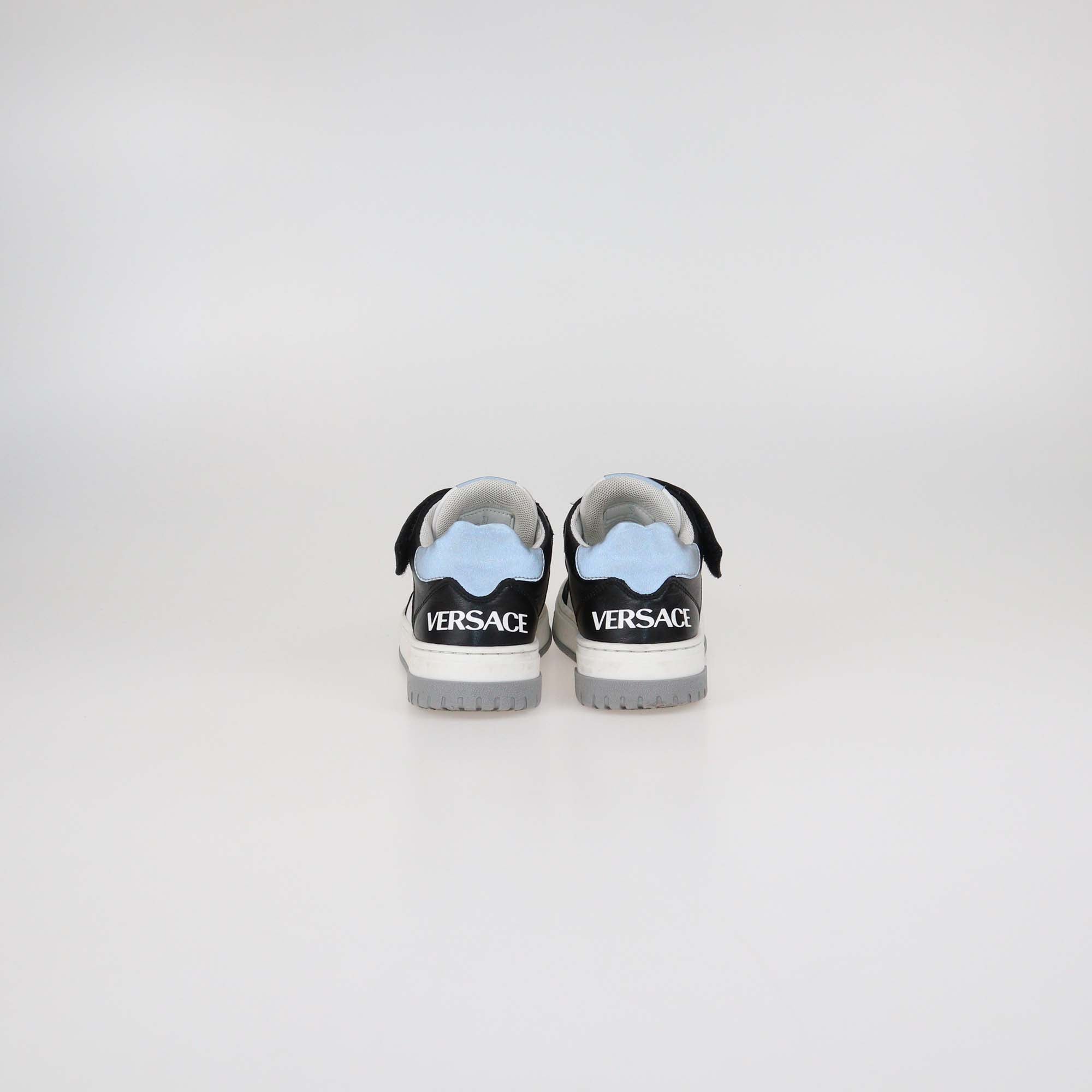 Versace Kids Black/White Leather Strap Sneakers