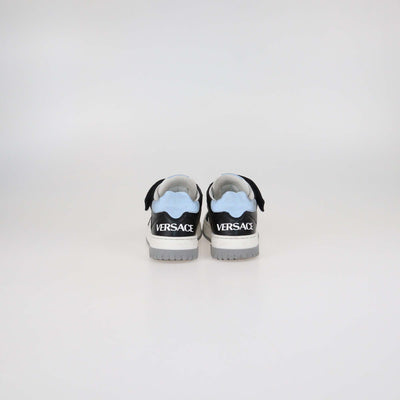 Versace Kids Black/White Leather Strap Sneakers