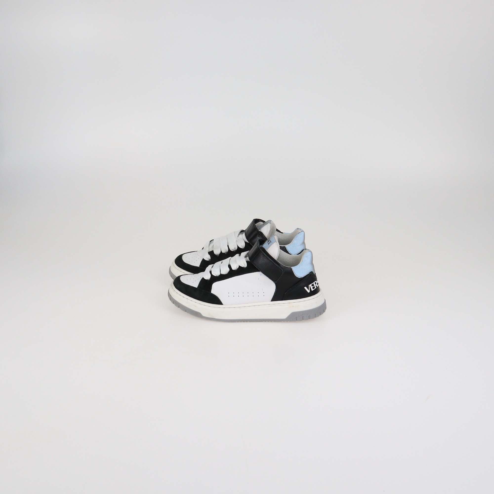 Versace Kids Black/White Leather Strap Sneakers