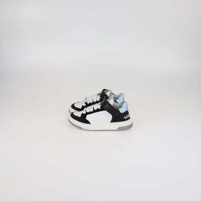 Versace Kids Black/White Leather Strap Sneakers