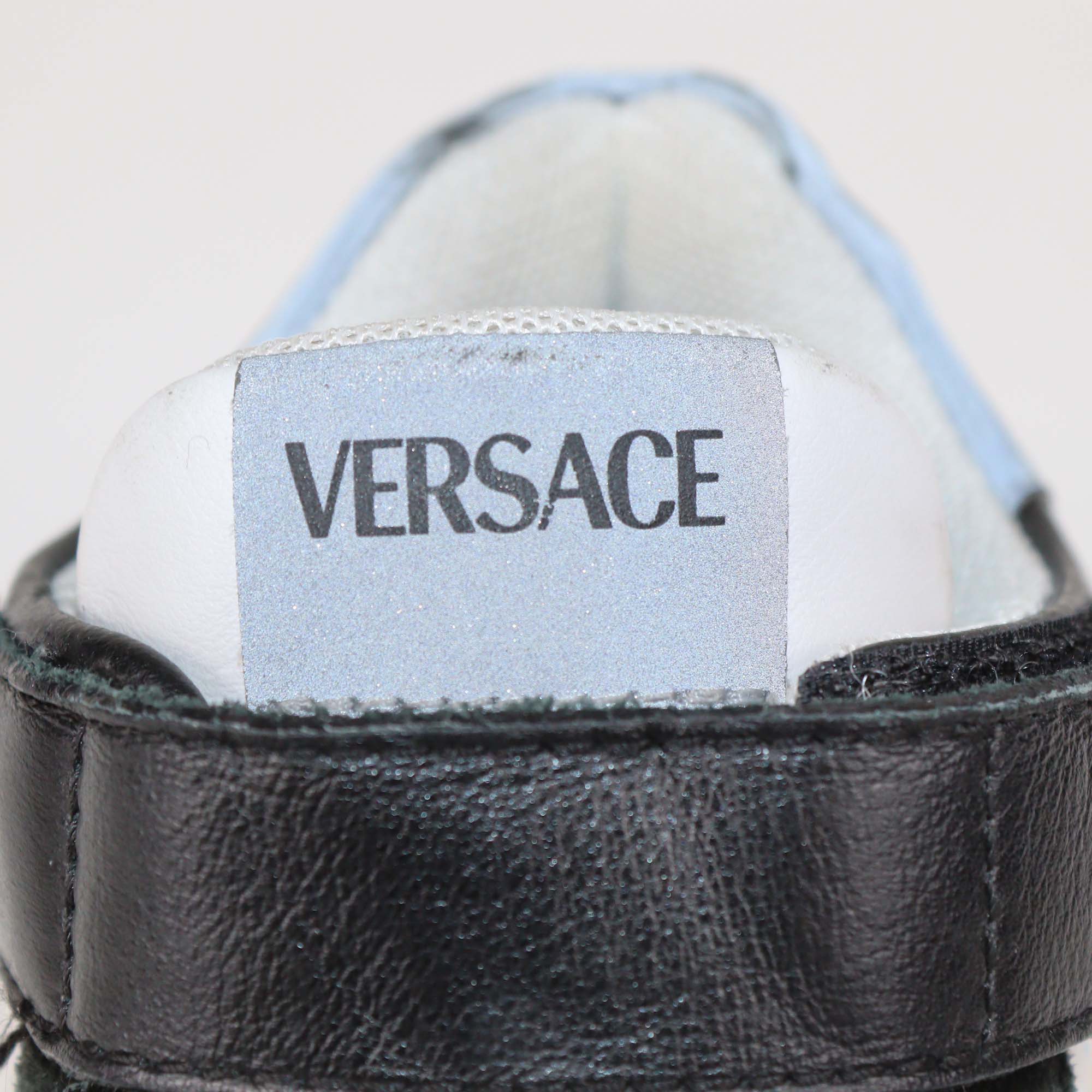 Versace Kids Black/White Leather Strap Sneakers