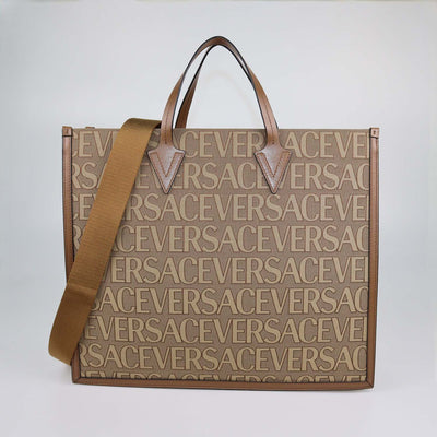 Versace Brown Canvas and Leather Allover Tote