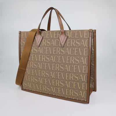 Versace Brown Canvas and Leather Allover Tote