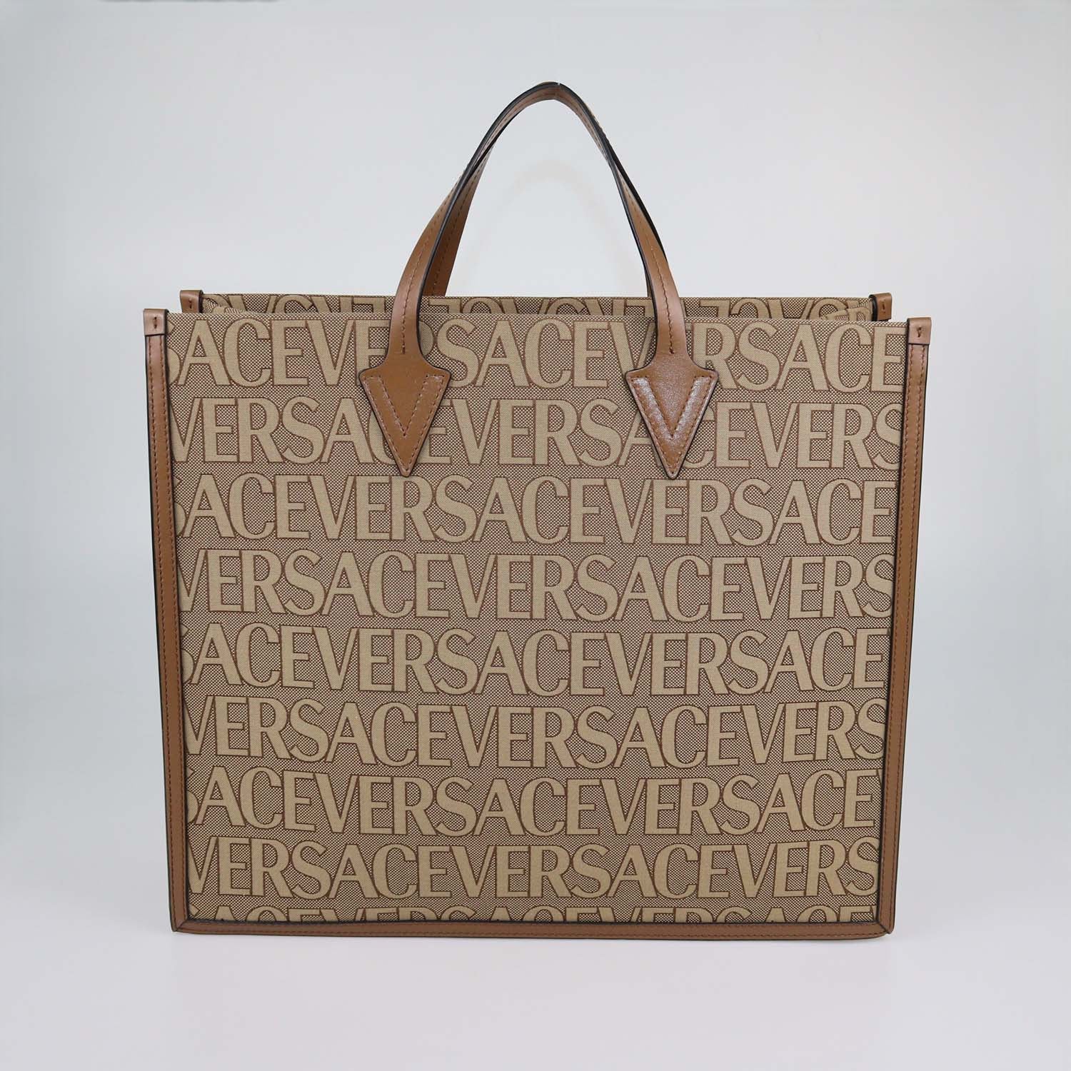Versace Brown Canvas and Leather Allover Tote