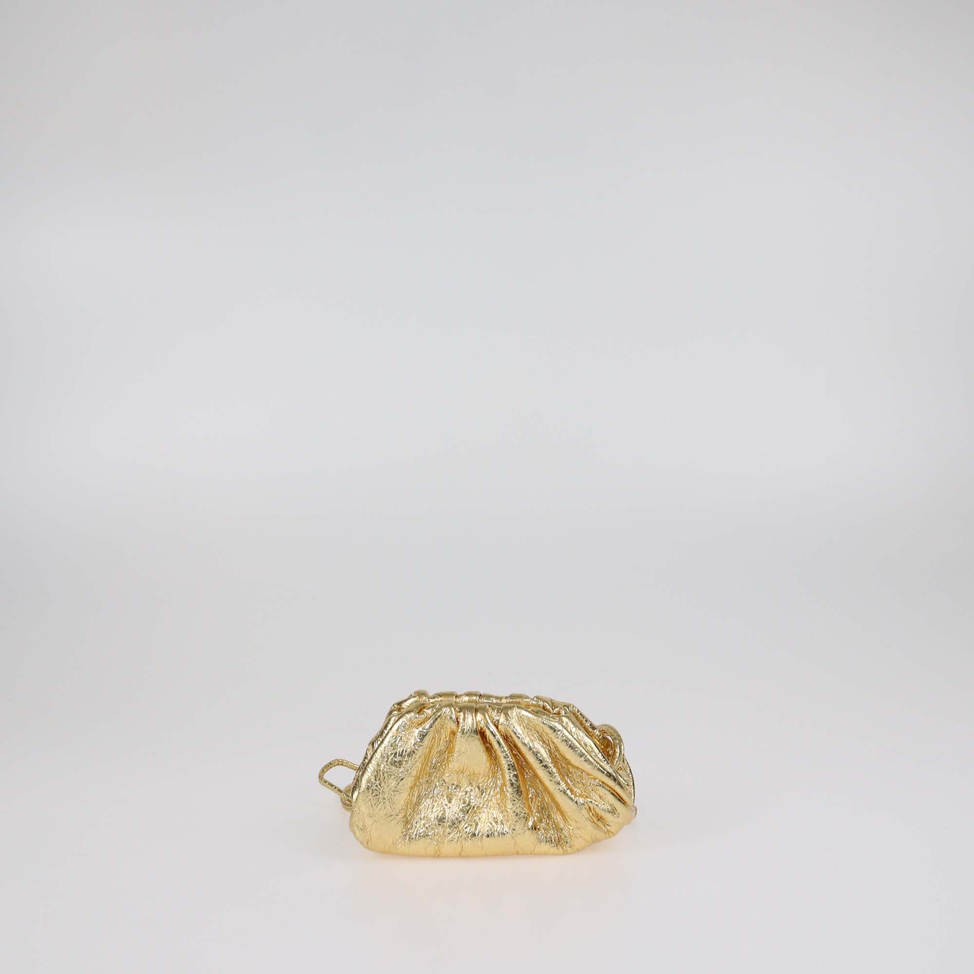 Bottega Veneta Gold Leather The Pouch Coin Purse