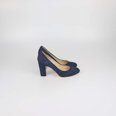 Jimmy Choo Blue Denim Billie Block Heel Pumps