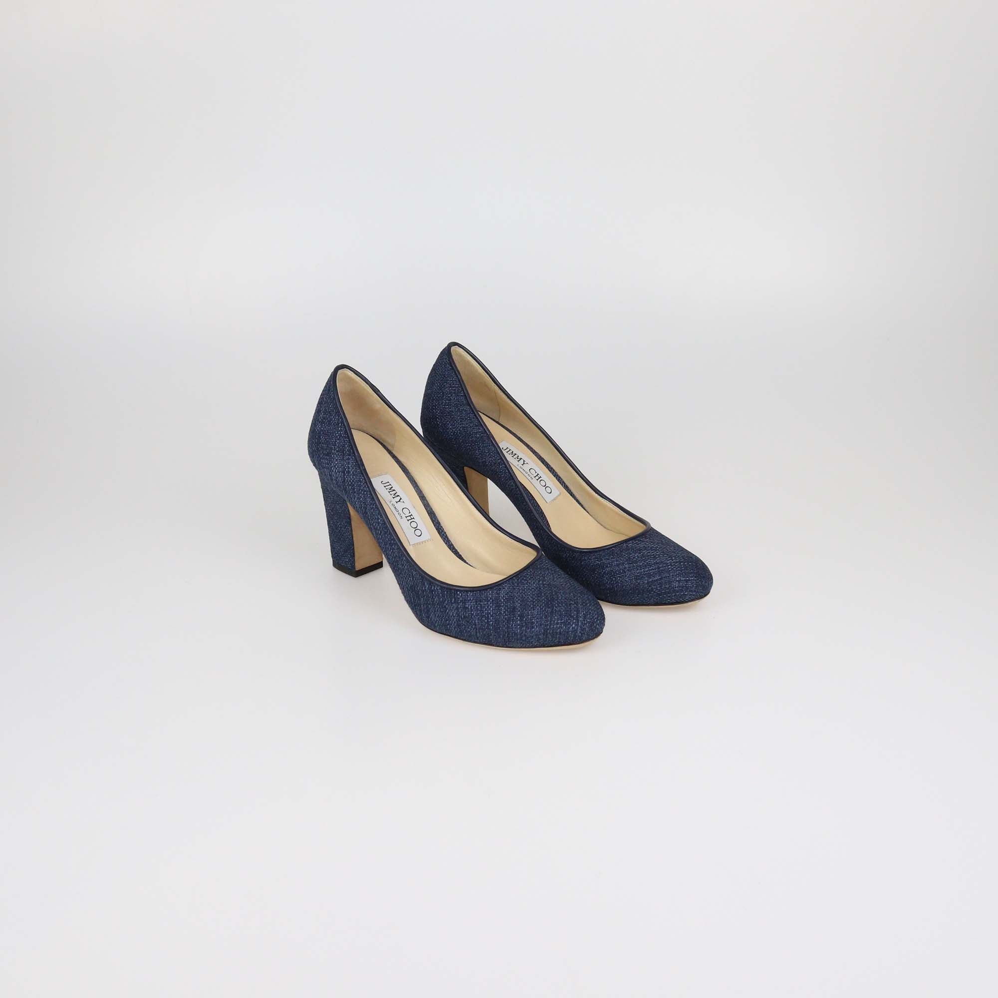 Jimmy Choo Blue Denim Billie Block Heel Pumps