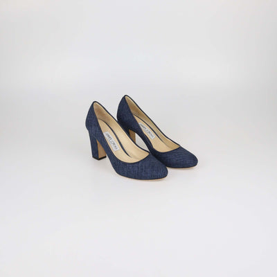 Jimmy Choo Blue Denim Billie Block Heel Pumps